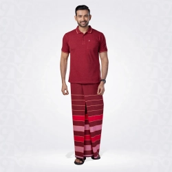 Maroon Red Matching Lungi with T-Shirt Combo